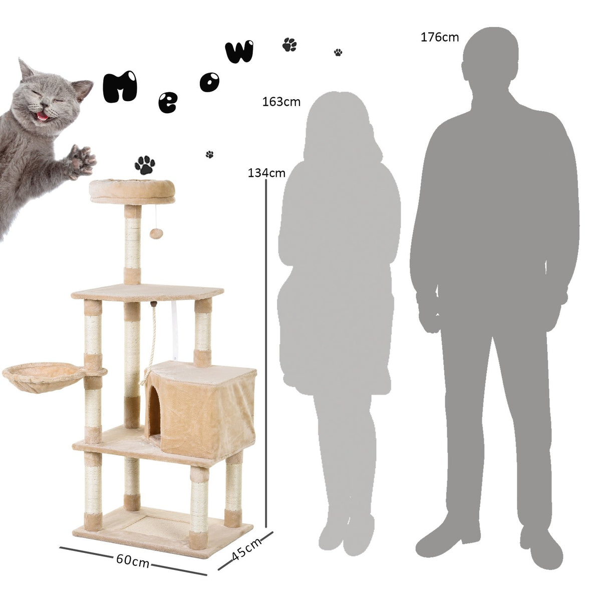 easycomfort easycomfort tiragraffi a colonna per gatti con 4 livelli cuccia lettini sospesi e pali in corda sisal beige ean 8054144132266
