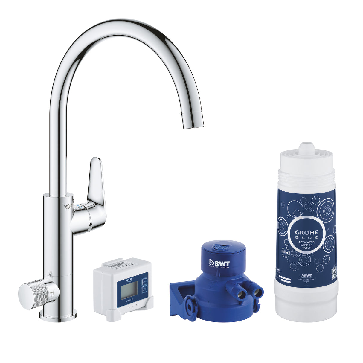 grohe miscelatore monocomando per lavello grohe blue pure baucurve starter kit completo di depuratore cod 30385000