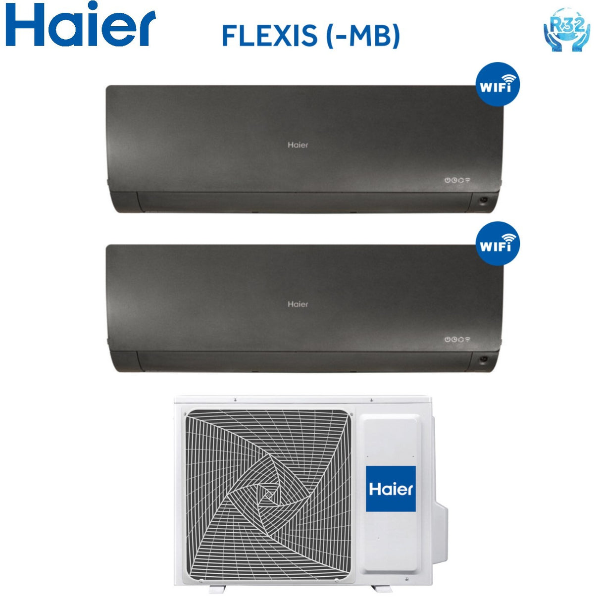 haier climatizzatore condizionatore haier dual split inverter serie flexis black 912 con 2u50s2sc1fa r 32 wi fi integrato 900012000 colore nero novita ean 8059657012159