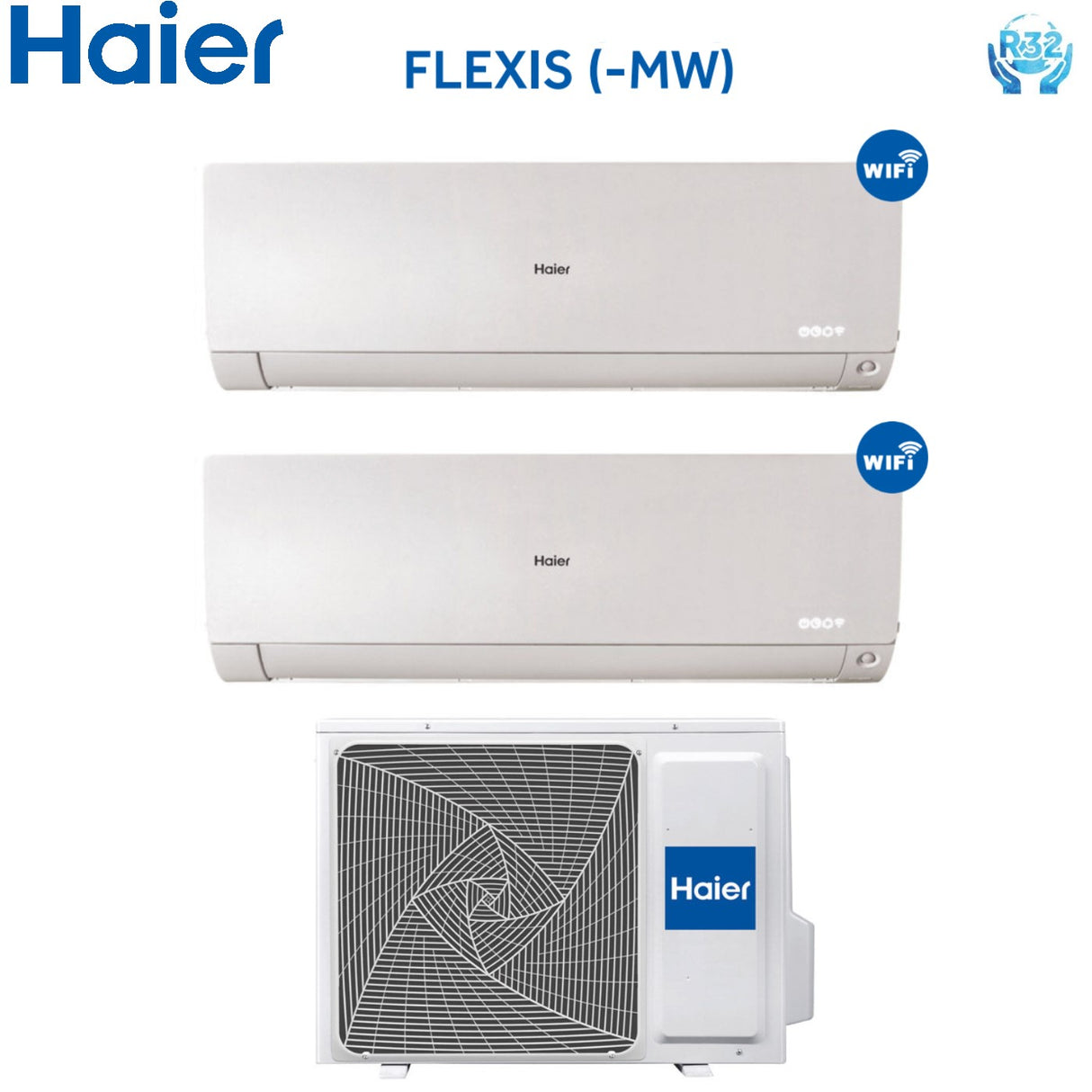 haier climatizzatore condizionatore haier dual split inverter serie flexis white 712 con 2u50s2sc1fa r 32 wi fi integrato 700012000 colore bianco novita ean 8059657012456