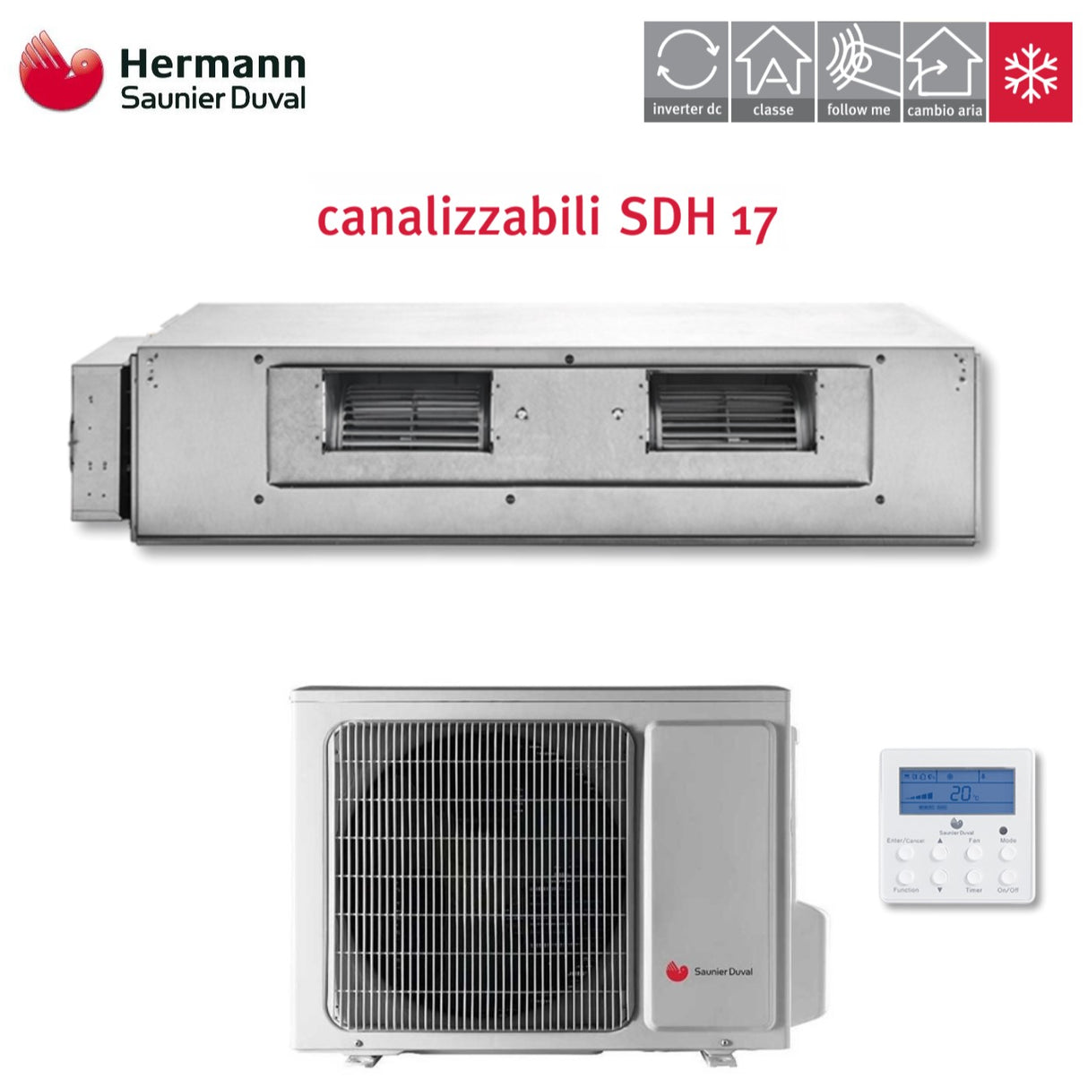 hermann saunier duval climatizzatore condizionatore hermann saunier duval canalizzato canalizzabile inverter 18000 btu sdh17 050 nd r 410 classe a