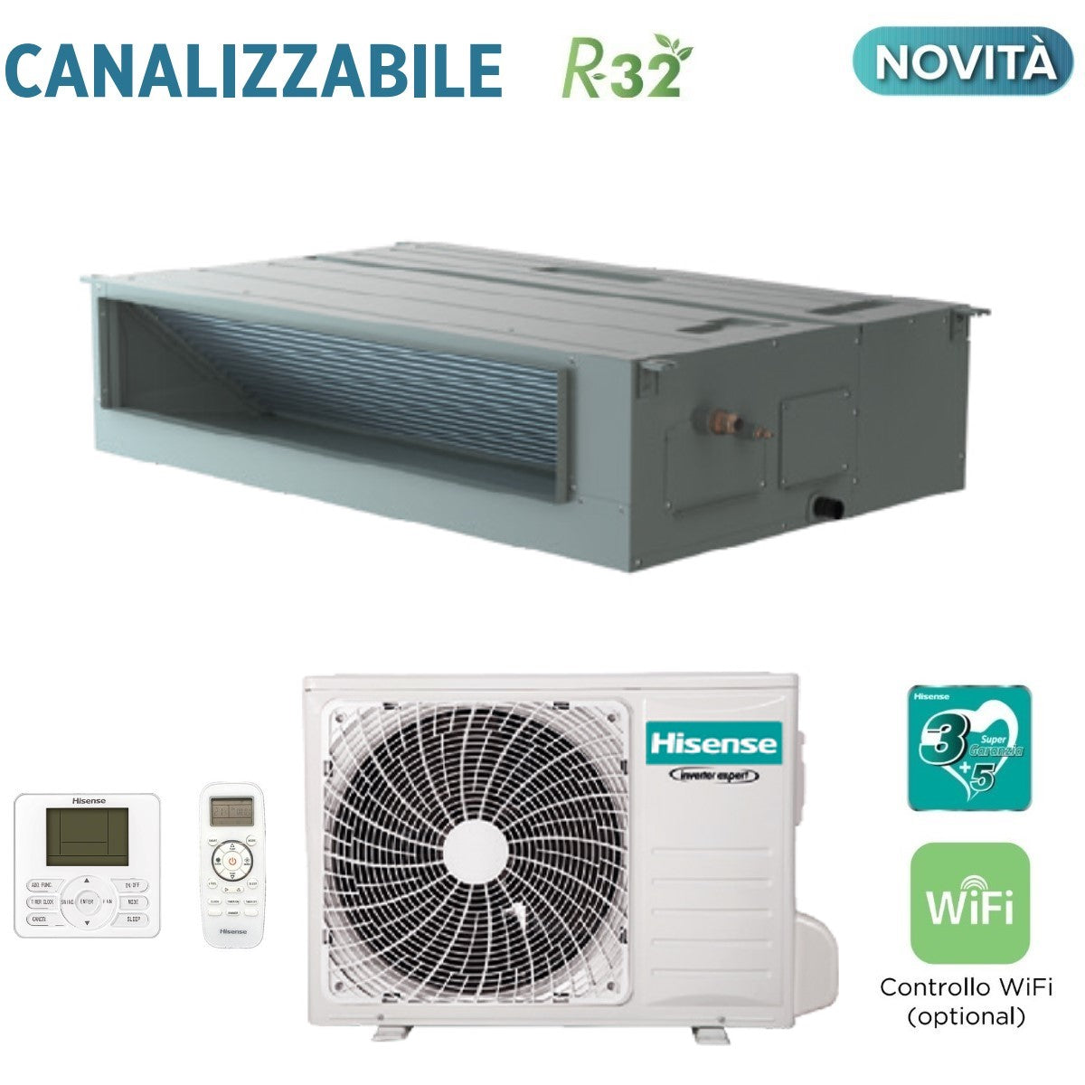 hisense climatizzatore condizionatore hisense inverter canalizzato canalizzabile 30000 btu aud90ux4rdh5 r 32 wi fi optional con telecomando di serie e cablato novita