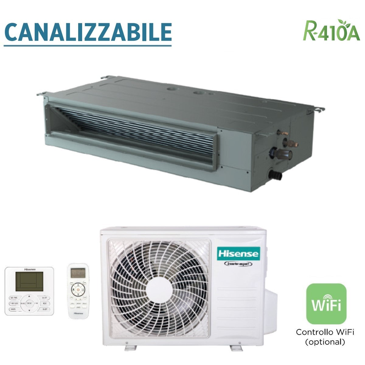 hisense climatizzatore condizionatore hisense inverter canalizzato canalizzabile 9000 btu adt26ux4rbl4 auw26u4sr3 r 410 wi fi optional con telecomando di serie e cablato