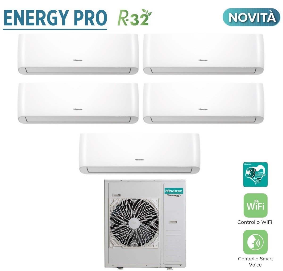 hisense climatizzatore condizionatore hisense penta split inverter serie energy pro 99121212 con 5amw125u4rta r 32 wi fi integrato 90009000120001200012000 novita