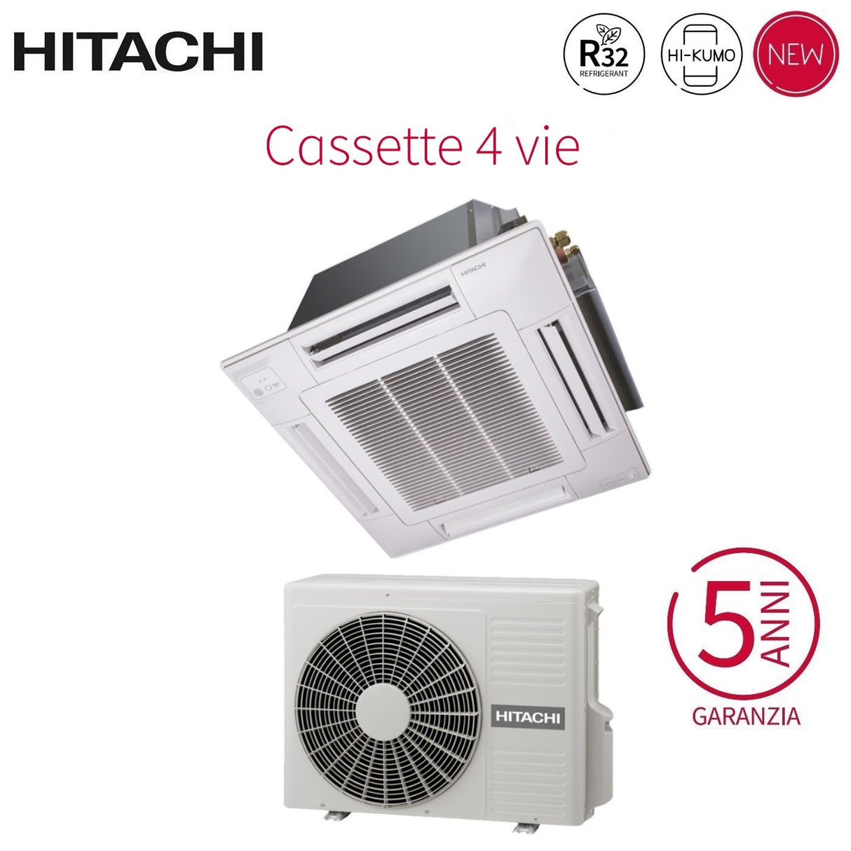 hitachi climatizzatore condizionatore hitachi a cassetta 4 vie inverter 12000 btu rai 35rpe r 32 wi fi optional con griglia inclusa novita