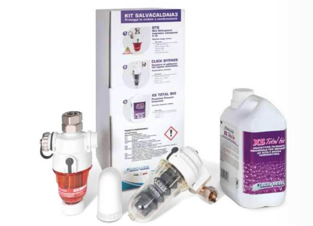 idro tec kit salvacaldaia 3 euroacque filtro defangatore magnetico gts dosatore polifosfati click bypass filmante universale xs total bio ean 8059617081041
