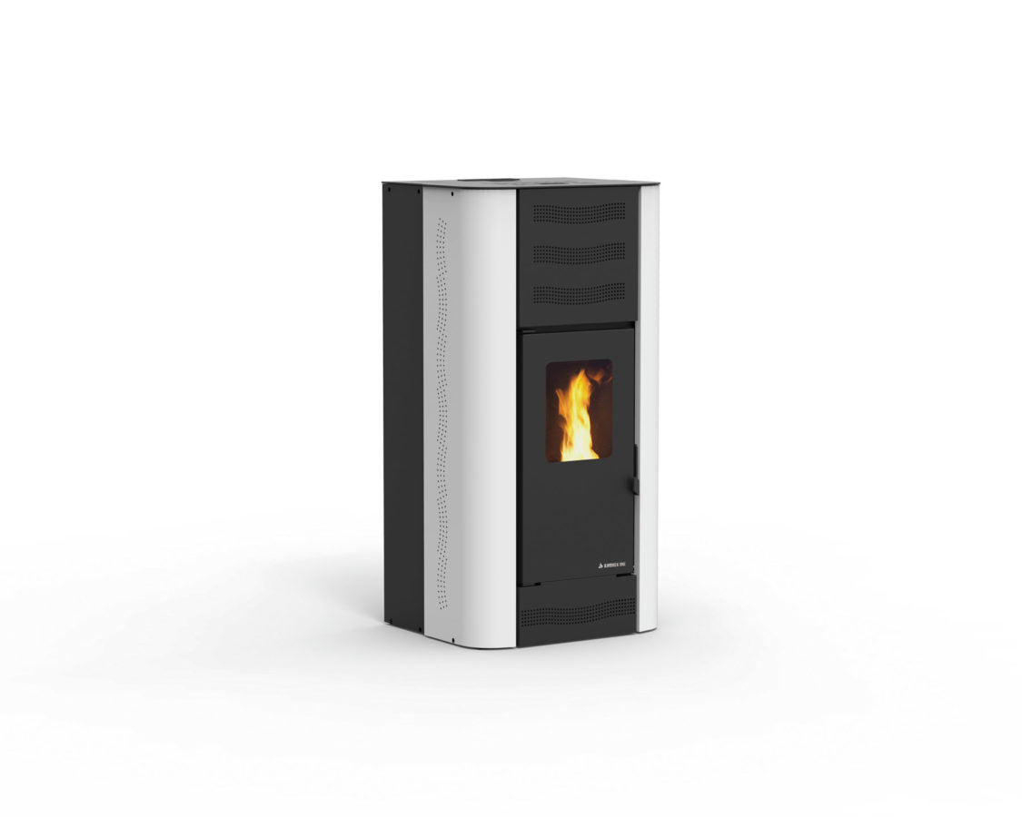 karmek termostufa a pellet karmek one mod berna 16 kw in acciaio colore bianco ean 8055776918174