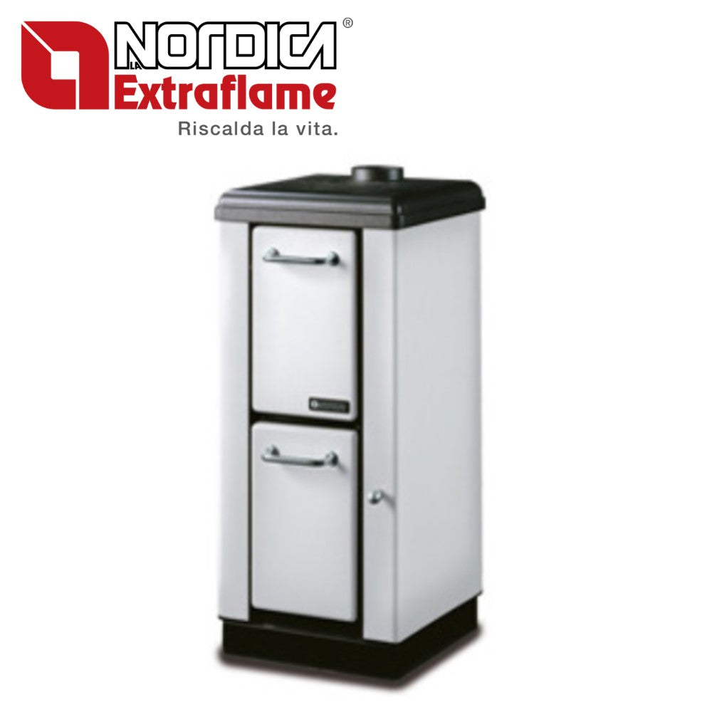 la nordica stufa a legna la nordica extraflame modello mignon 4 kw bianca in acciaio e ghisa