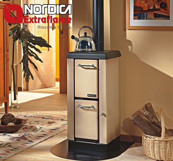 la nordica stufa a legna la nordica extraflame modello mignon 4 kw cappuccino in acciaio e ghisa