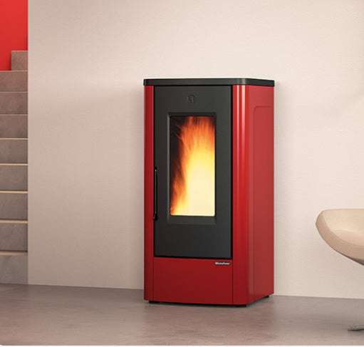 la nordica stufa a pellet canalizzata la nordica extraflame dahiana plus 30 100kw vari colori disponibili bordeaux