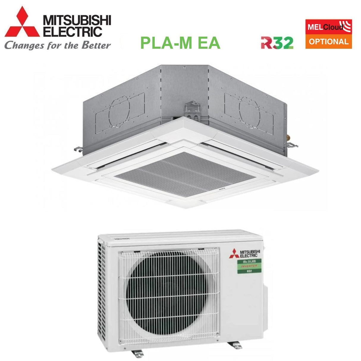 mitsubishi electric climatizzatore condizionatore mitsubishi electric cassetta 90x90 a 4 vie 12000 btu pla m35ea suz m35va r 32 wi fi optional con griglia inclusa