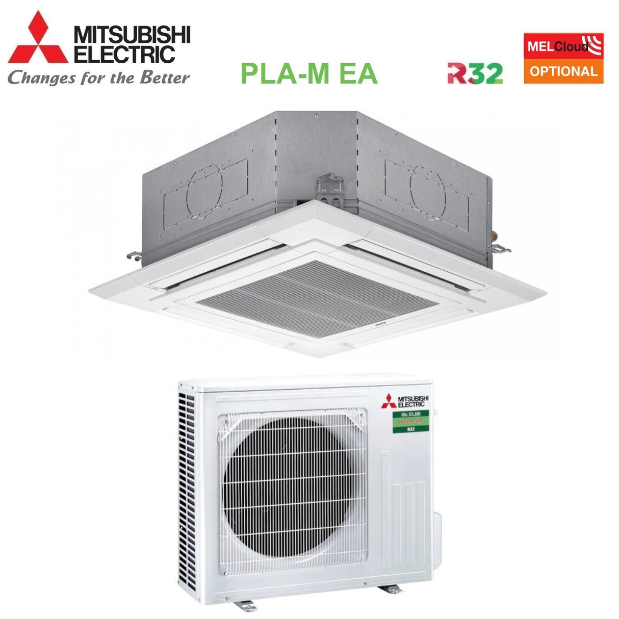 mitsubishi electric climatizzatore condizionatore mitsubishi electric cassetta 90x90 a 4 vie 18000 btu pla m50ea suz m50va r 32 wi fi optional con griglia inclusa
