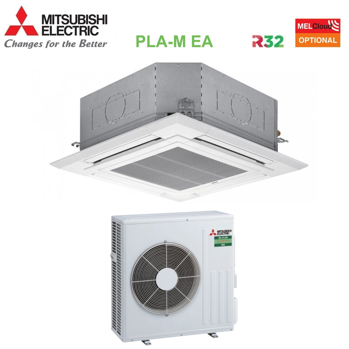 mitsubishi electric climatizzatore condizionatore mitsubishi electric cassetta 90x90 a 4 vie 21000 btu pla m60ea suz m60va r 32 wi fi optional con griglia inclusa