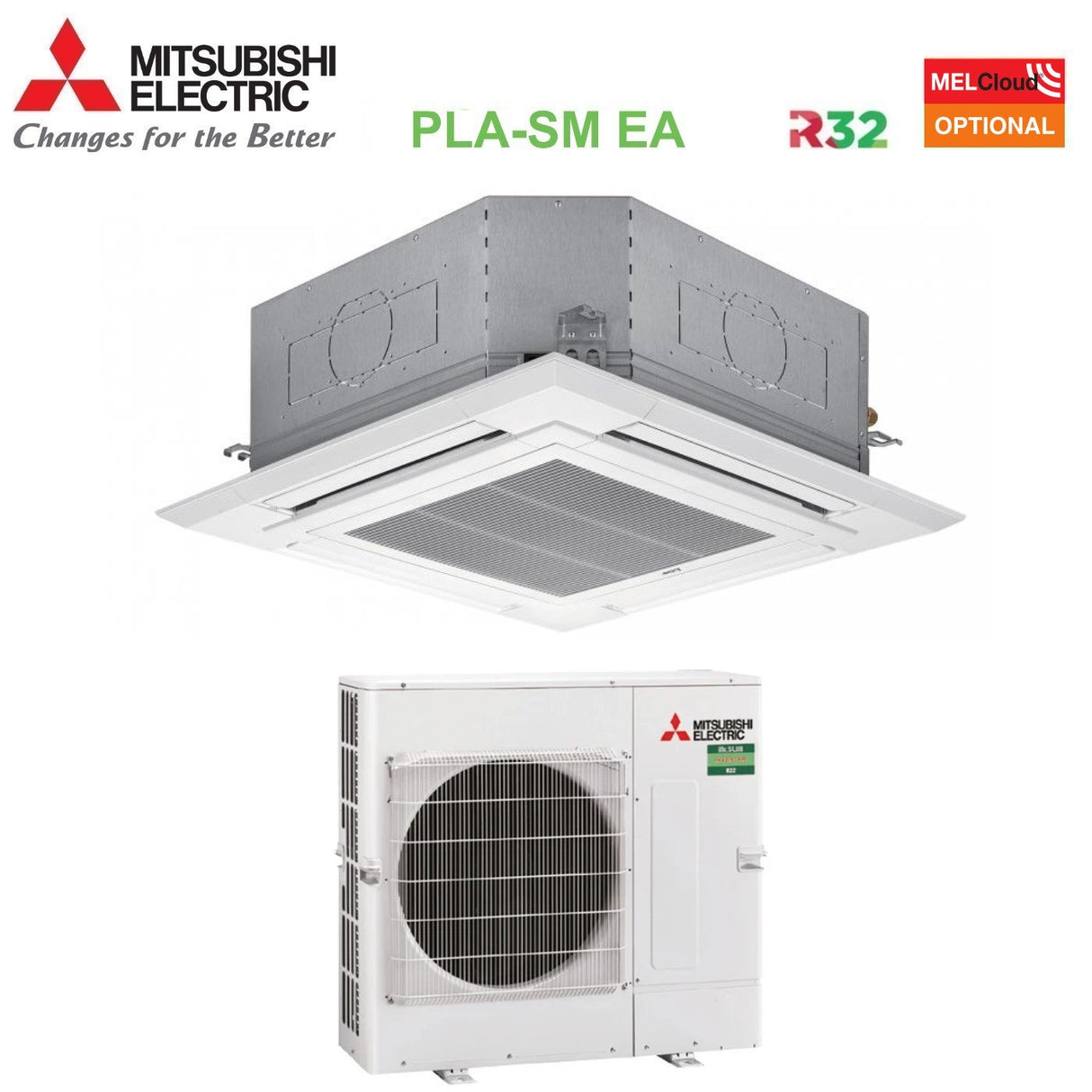 mitsubishi electric climatizzatore condizionatore mitsubishi electric cassetta 90x90 a 4 vie inverter 42000 btu pla sm125ea puz sm125yka trifase r 32 wi fi optional con griglia inclusa