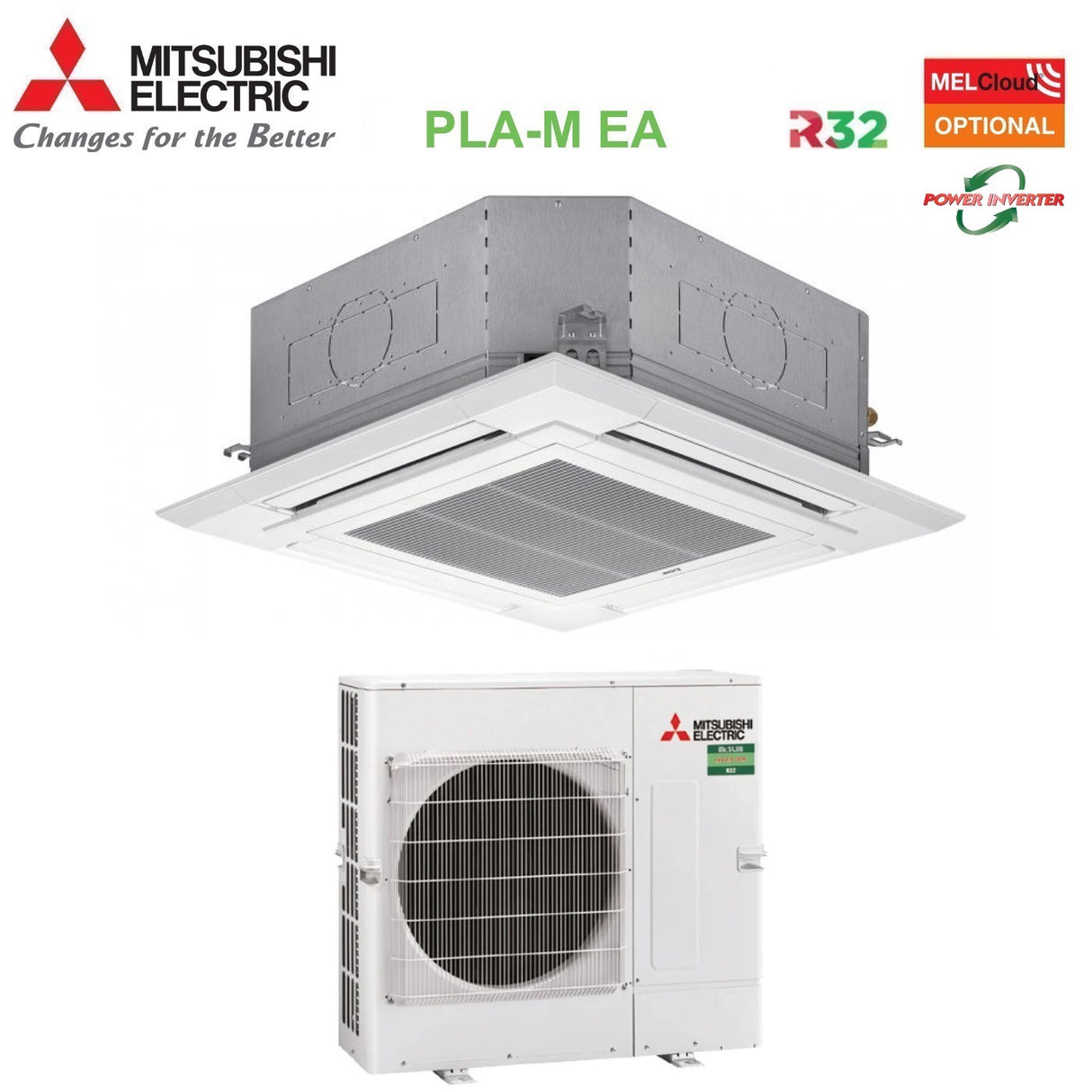 mitsubishi electric climatizzatore condizionatore mitsubishi electric cassetta power inverter 90x90 a 4 vie 24000 btu pla m71ea puz zm71vha r 32 wi fi optional con griglia inclusa