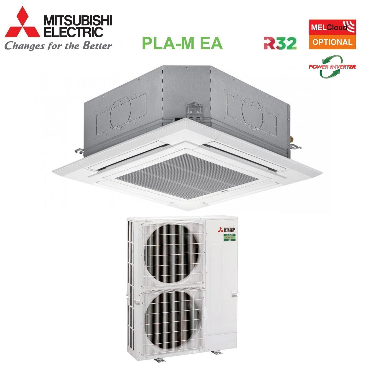 mitsubishi electric climatizzatore condizionatore mitsubishi electric cassetta power inverter 90x90 a 4 vie 48000 btu pla m140ea puz zm140vka monofase r 32 wi fi optional con griglia inclusa