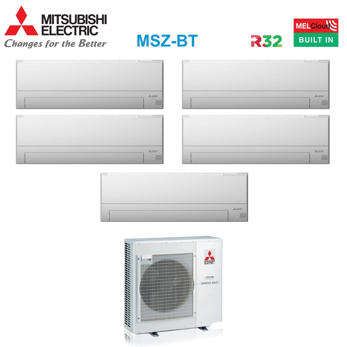 mitsubishi electric climatizzatore condizionatore mitsubishi electric penta split inverter serie bt 79121212 con mxz 5f102vf r 32 wi fi optional 70009000120001200012000