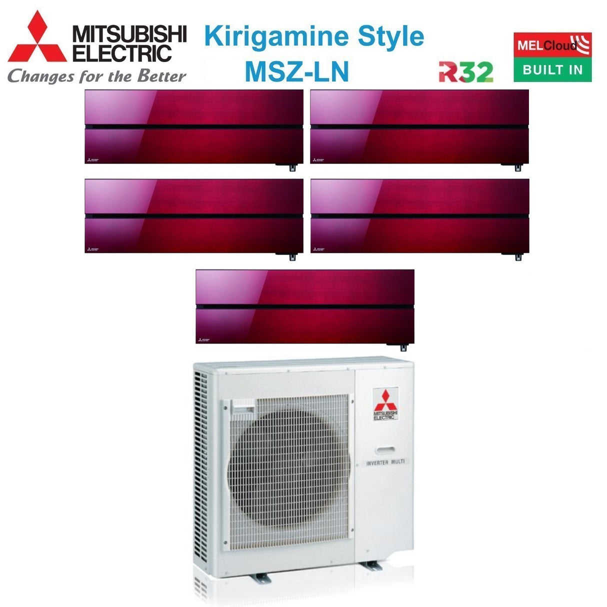 mitsubishi electric climatizzatore condizionatore mitsubishi electric penta split inverter serie kirigamine style msz ln 99999 con mxz 5f102vf ruby red r 32 wi fi integrato colore rosso 90009000900090009000