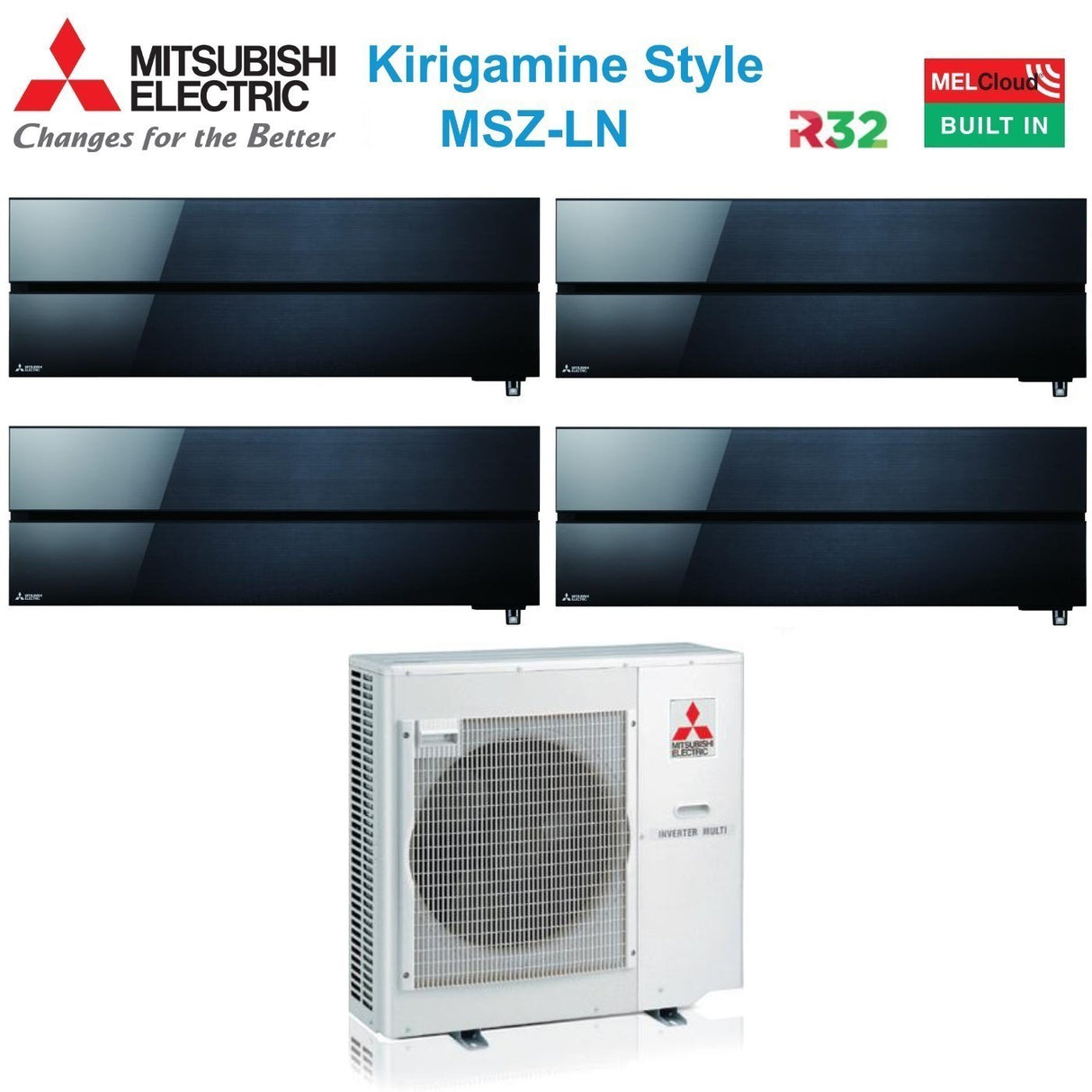 mitsubishi electric climatizzatore condizionatore mitsubishi electric quadri split inverter serie kirigamine style msz ln 991212 con mxz 4f72vf onyx black r 32 wi fi integrato colore nero 900090001200012000