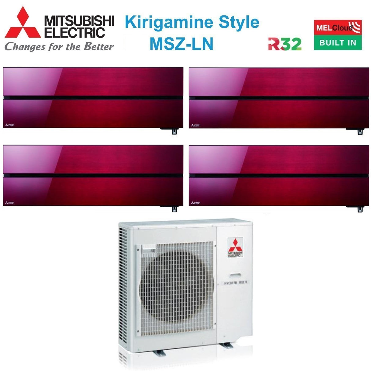 mitsubishi electric climatizzatore condizionatore mitsubishi electric quadri split inverter serie kirigamine style msz ln 9999 con mxz 4f72vf ruby red r 32 wi fi integrato colore rosso 9000900090009000