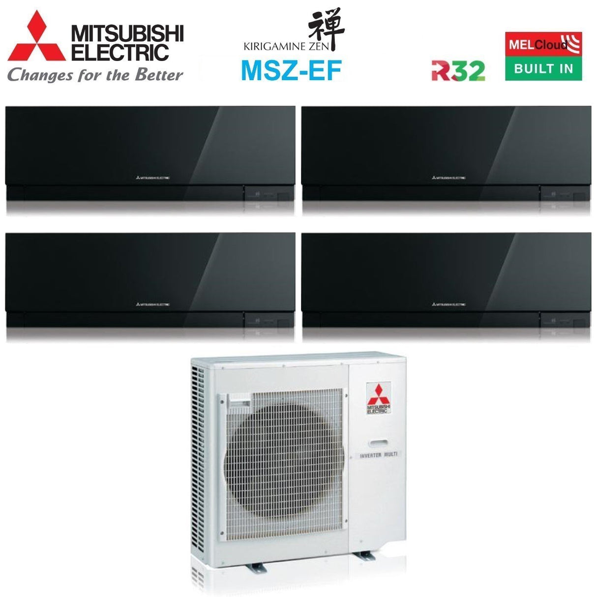 mitsubishi electric climatizzatore condizionatore mitsubishi electric quadri split inverter serie kirigamine zen black msz ef 79912 con mxz 4f72vf r 32 wi fi integrato colore nero 70009000900012000