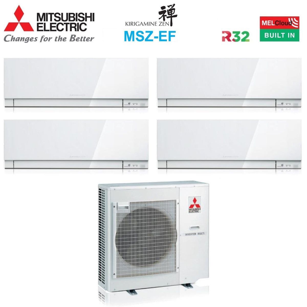 mitsubishi electric climatizzatore condizionatore mitsubishi electric quadri split inverter serie kirigamine zen white msz ef 99918 con mxz 4f80vf r 32 wi fi integrato colore bianco 90009000900018000