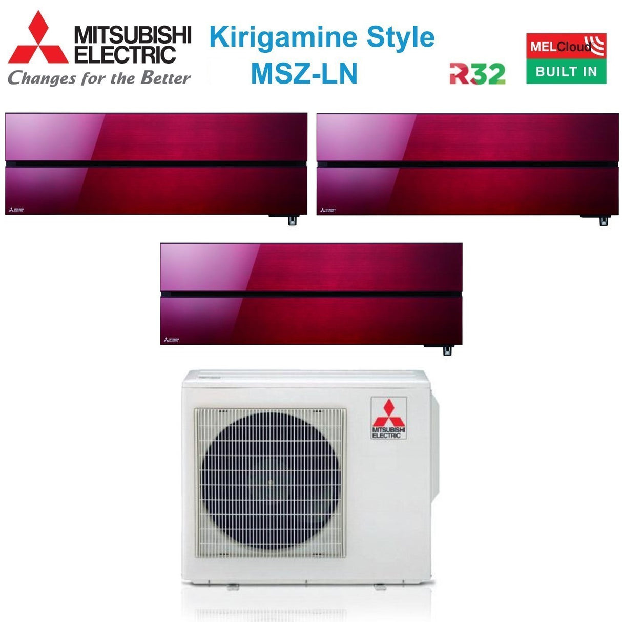 mitsubishi electric climatizzatore condizionatore mitsubishi electric trial split inverter serie kirigamine style msz ln 9912 con mxz 3f54vf ruby red r 32 wi fi integrato colore rosso 9000900012000