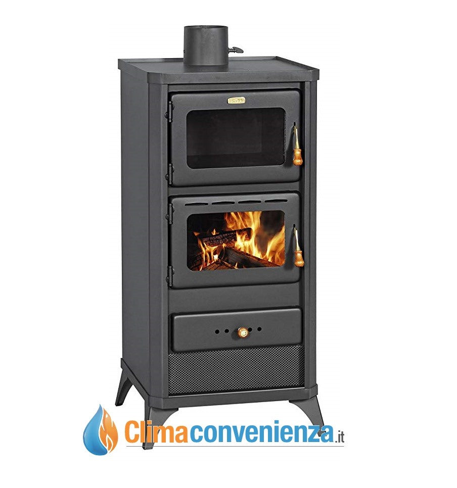 prity stufa a legna con forno fime 1216 kw acciaio nero antracite
