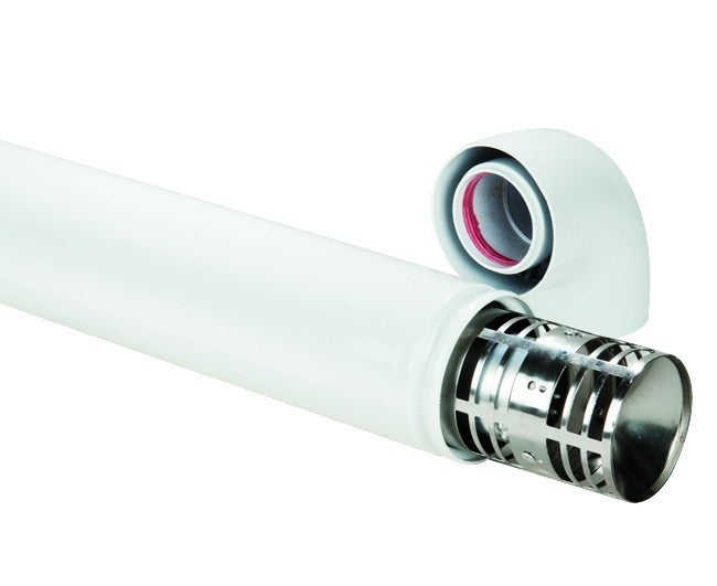 pucci fumisteria kit fumi hidros con tubo e curva a 90 coassiale set orizzontale con terminale antivento e fascetta aria modello 60100 codice kit4 p