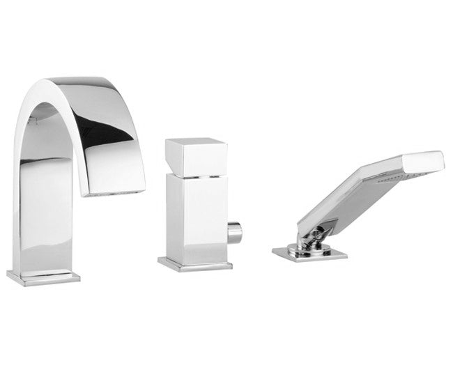 rubinetteria paffoni miscelatore batteria paffoni serie level per bordo vasca con doccia estraibile codice lec040 finitura cromata con bocca a cascata 3 fori ean 8020913050314