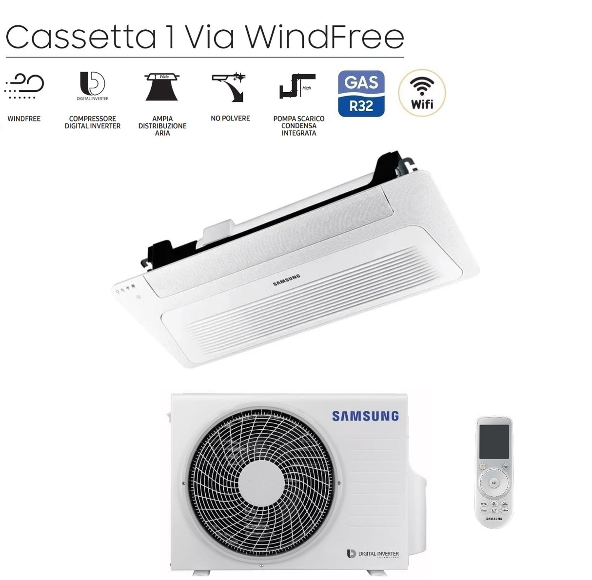 samsung climatizzatore condizionatore samsung cassetta windfree 1 via slim 12000 btu ac035rn1dkg r 32 wi fi optional con pannello e telecomando incluso