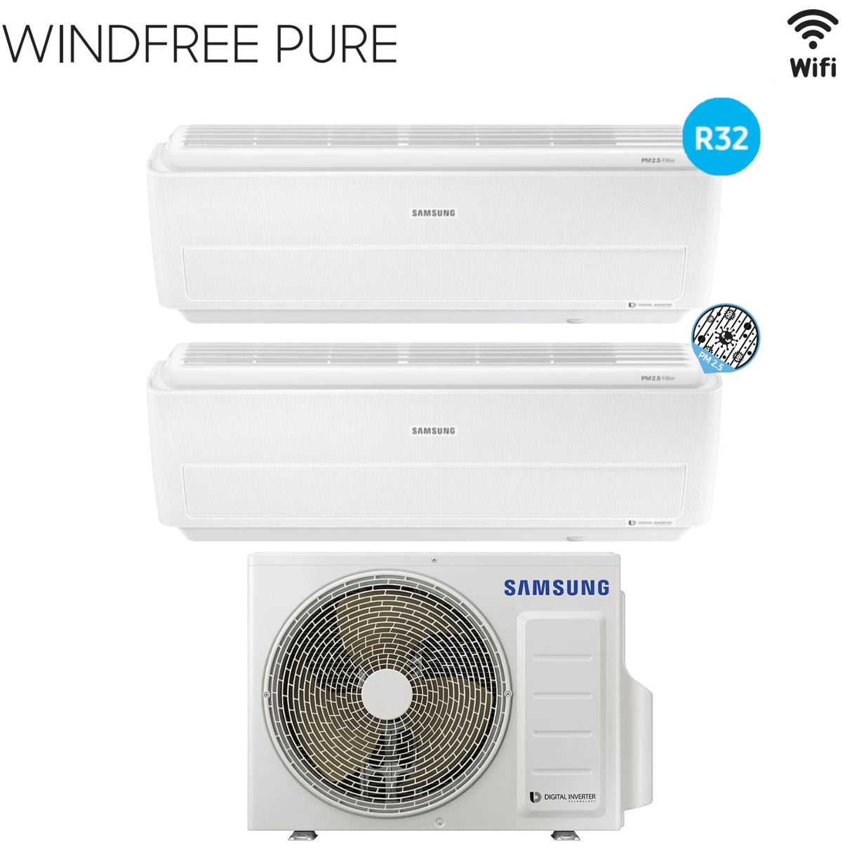 samsung climatizzatore condizionatore samsung dual split inverter serie windfree pure 1212 con aj050ncj r 32 wi fi integrato 1200012000 ean 8059657019653