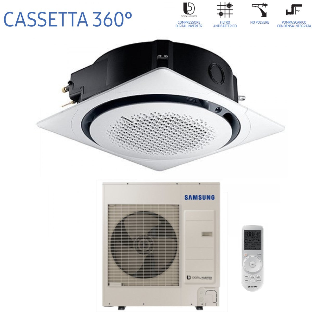 samsung climatizzatore condizionatore samsung inverter cassetta 360 30000 btu ac090mn4pkheu monofase r 410 wi fi optional con comando wireless incluso disponibili vari pannelli