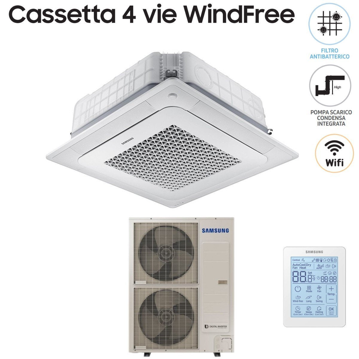 samsung climatizzatore condizionatore samsung inverter cassetta 4 vie windfree 48000 btu ac140nn4dkh monofase con comando wireless e pannello incluso