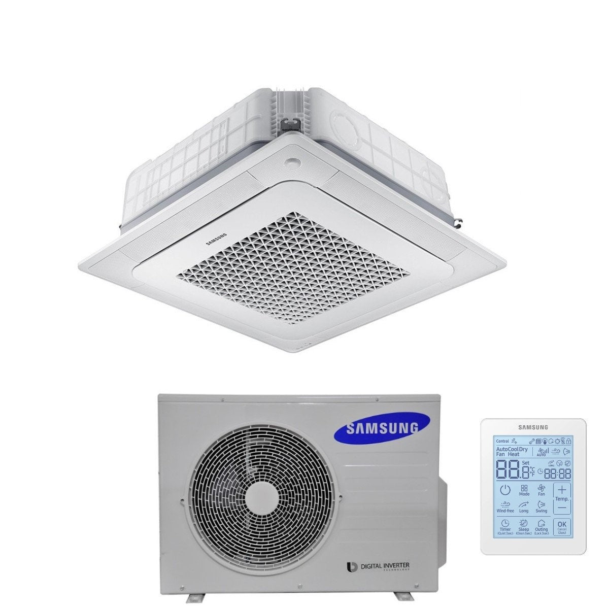 samsung climatizzatore condizionatore samsung inverter cassetta a 4 vie windfree 18000 btu ac052nn4dkh monofase r 410 wi fi optional con telecomando wireless e pannello incluso
