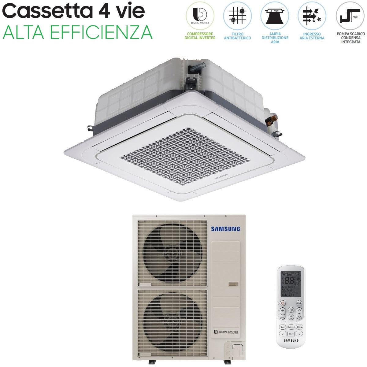 samsung climatizzatore condizionatore samsung inverter cassetta alta efficienza 36000 btu ac100jn4ceh monofase r 410 wi fi optional con telecomando e pannello incluso