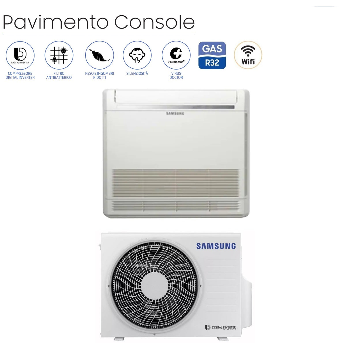 samsung climatizzatore condizionatore samsung inverter pavimento console 9000 btu ac026rnjdkgeu r 32 wi fi optional classe aa con comando wireless incluso novita