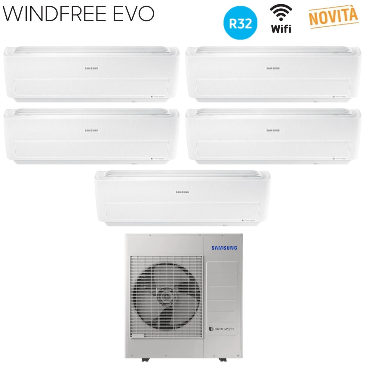 samsung climatizzatore condizionatore samsung penta split inverter serie windfree evo 9991212 con aj100rcj r 32 wi fi integrato 9000900090001200012000 novita 2019