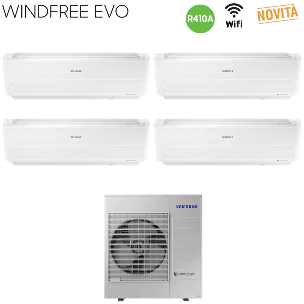 samsung climatizzatore condizionatore samsung quadri split inverter serie windfree evo 7799 con aj080mcj4eh r 410 wi fi integrato 7000700090009000 novita 2019
