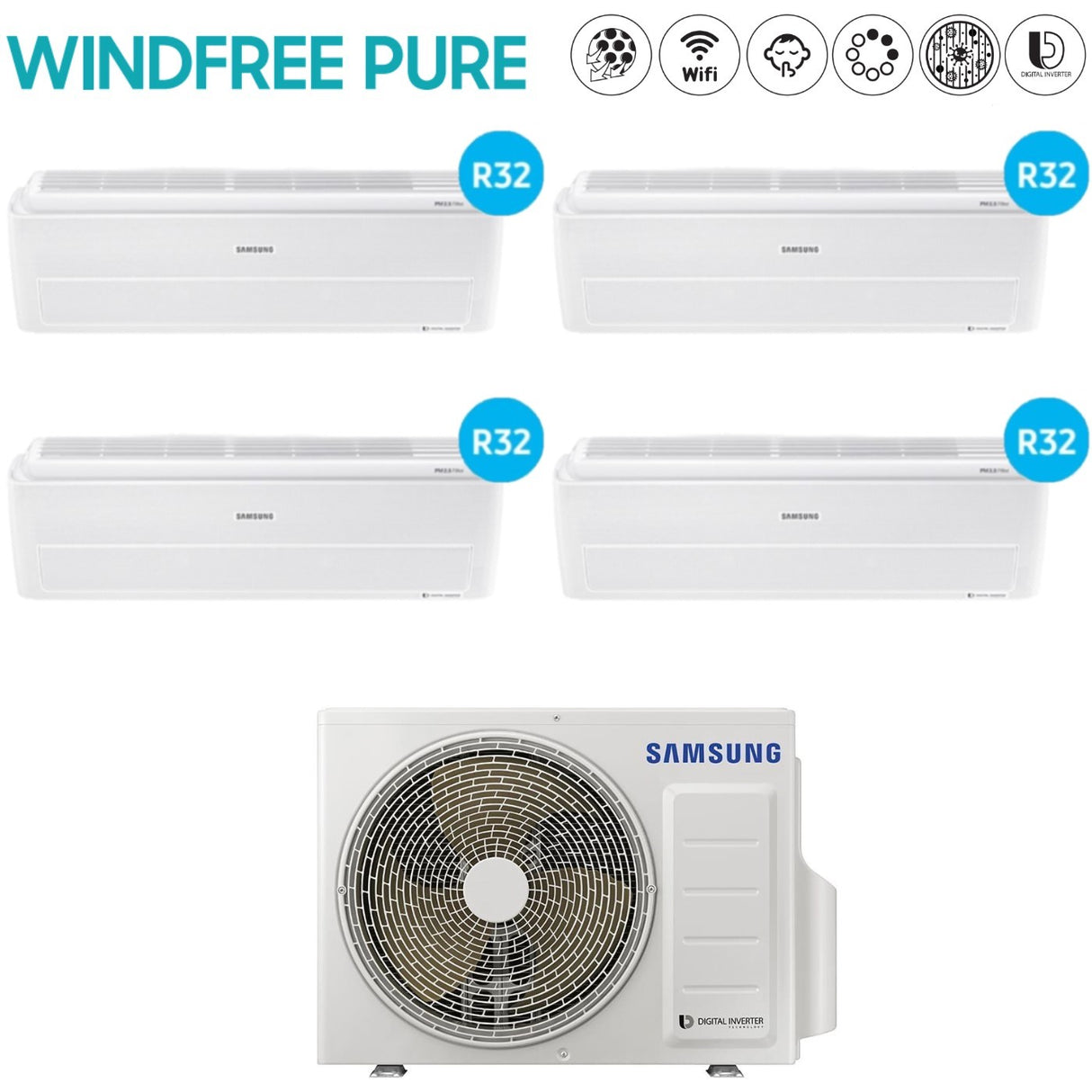 samsung climatizzatore condizionatore samsung quadri split inverter serie windfree pure 77712 con aj080rcj r 32 wi fi integrato 70007000700012000