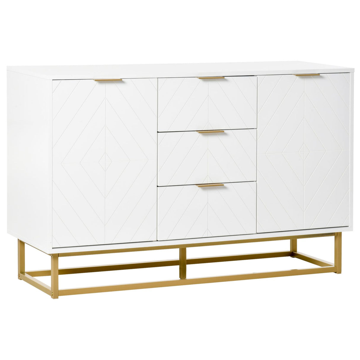 easycomfort easycomfort credenza buffet con 3 cassetti e 2 ante bianco con gambe in metallo dorate