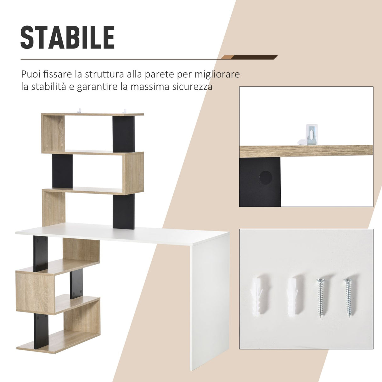 easycomfort easycomfort scrivania con libreria in legno multicolore 120x60x148cm