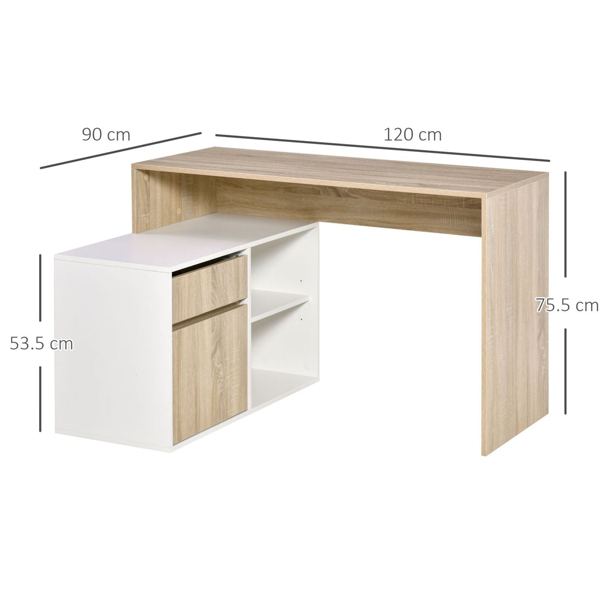 easycomfort easycomfort scrivania salvaspazio angolare per computer in legno rovere e bianco