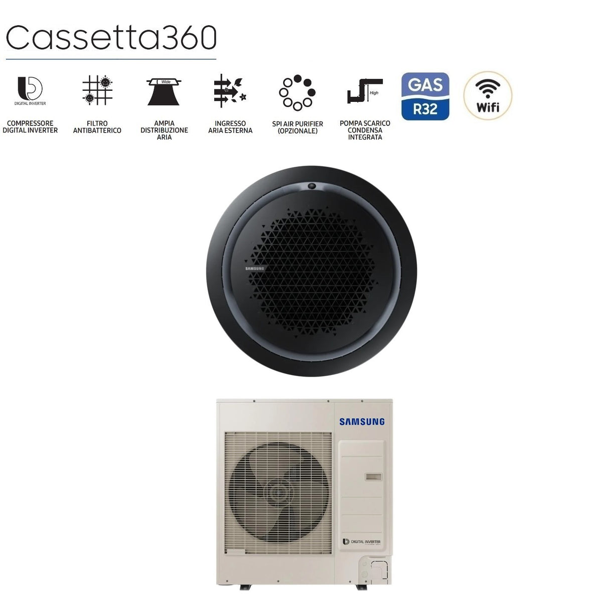 samsung climatizzatore condizionatore samsung inverter cassetta 360 36000 btu ac100rn4pkgeu monofase r 32 wi fi optional vari pannelli disponibili