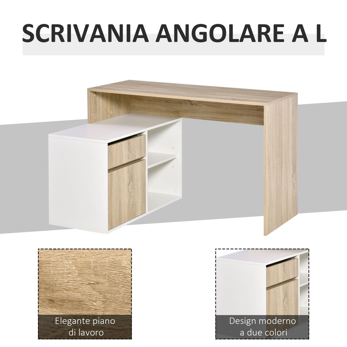 easycomfort easycomfort scrivania salvaspazio angolare per computer in legno rovere e bianco