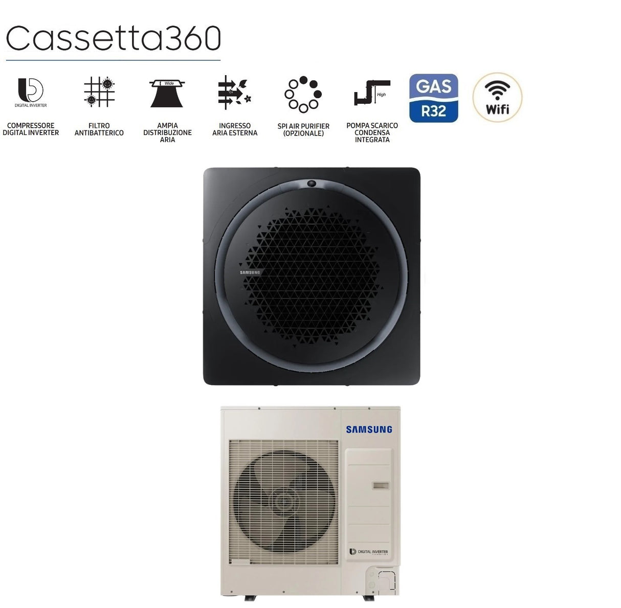 samsung climatizzatore condizionatore samsung inverter cassetta 360 48000 btu ac140rn4pkgeu monofase r 32 wi fi optional vari pannelli disponibili