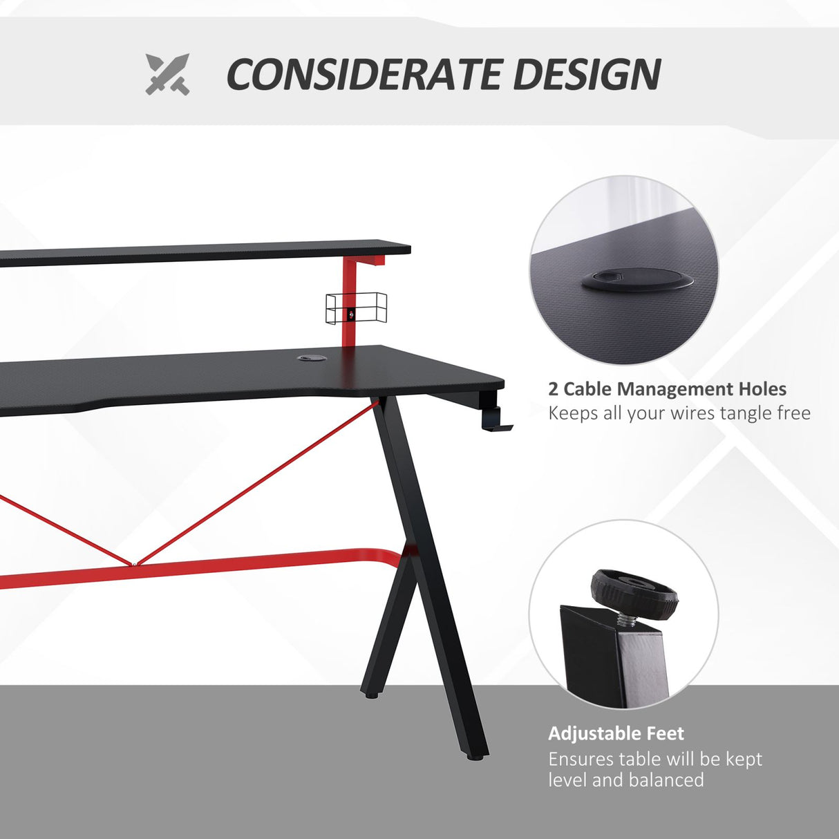 easycomfort easycomfort scrivania gaming con ripiano monitor con gancio e portabicchieri nero