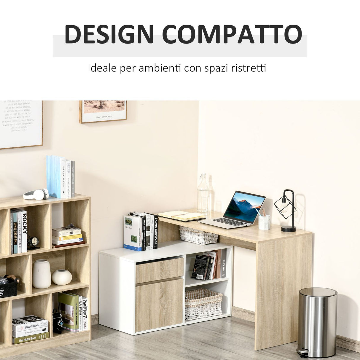easycomfort easycomfort scrivania salvaspazio angolare per computer in legno rovere e bianco
