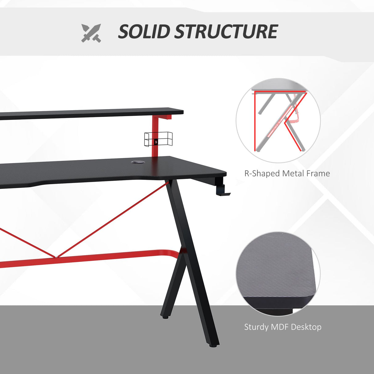 easycomfort easycomfort scrivania gaming con ripiano monitor con gancio e portabicchieri nero