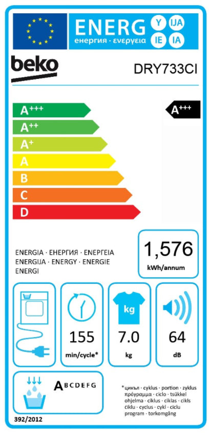 beko asciugatrice a pompa di calore carica frontale beko 7 kg dry733ci inverter ecogentle aquawave classe a ean 8690842164095